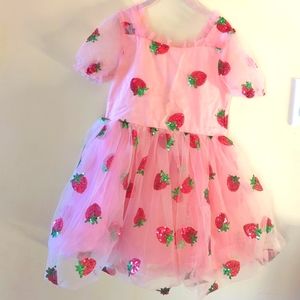 Lola & The Boys Girls,Pink Strawberries Sequence Tulle Summer Spring Dress sz 8